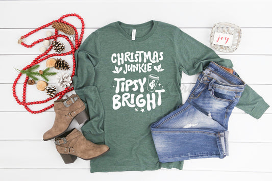 Christmas Junkie, Funny Christmas Shirt, Women's Christmas Shirt, Matching Family Christmas Shirts, Christmas Long Sleeve