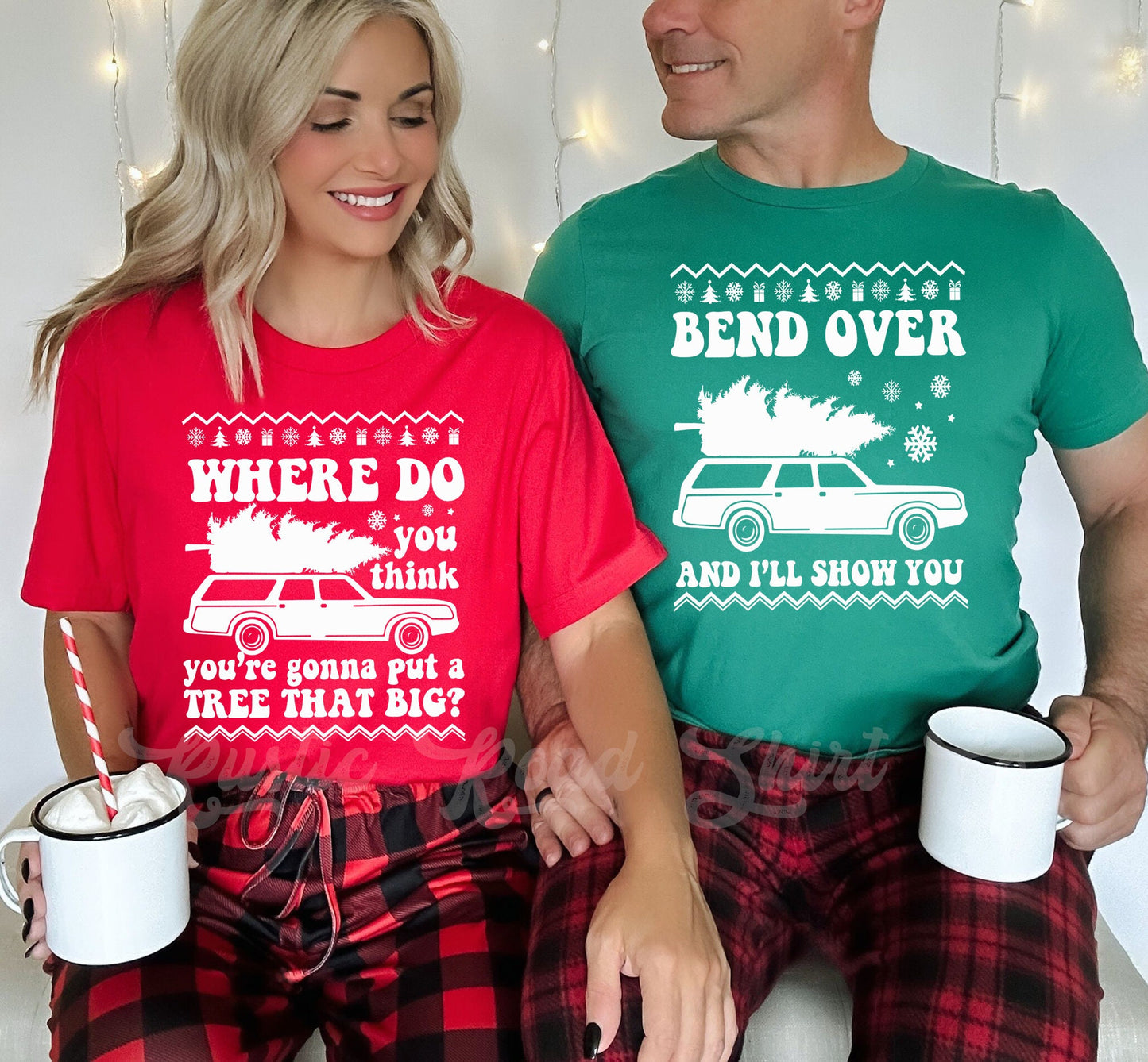 Bend Over and I'll Show You Christmas Couple Matching T-Shirt, Christmas Vacation Shirt, Griswold Family Shirt, Cute Christmas Tree T-Shirt
