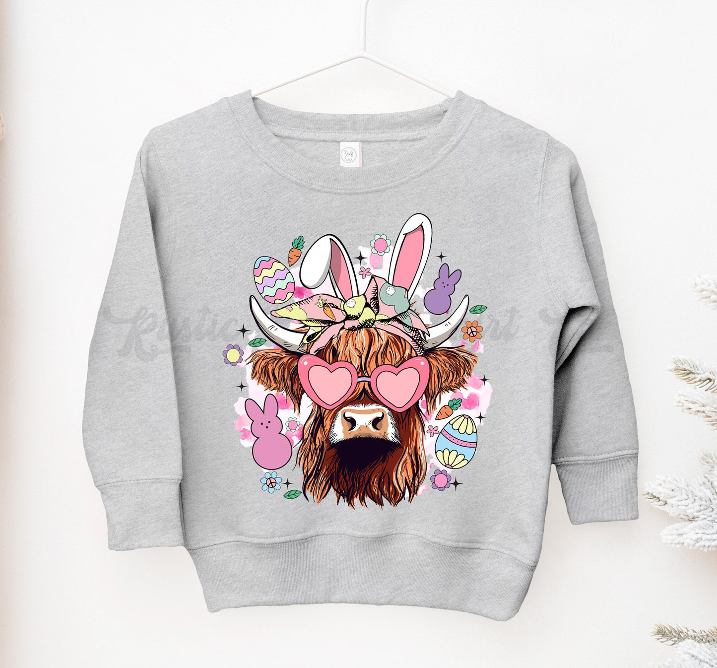 Girls Easter Sweatshirt, Cow Easter Sweatshirt, Toddler Easter Outfit, Girl Easter Shirt, Easter Basket Gift 85