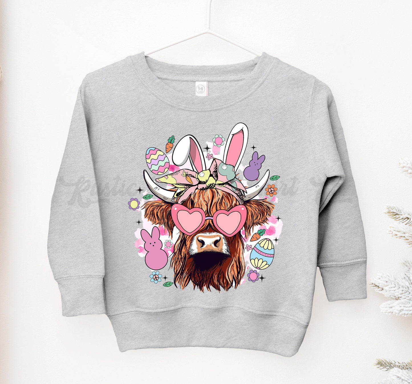 Girls Easter Sweatshirt, Cow Easter Sweatshirt, Toddler Easter Outfit, Girl Easter Shirt, Easter Basket Gift