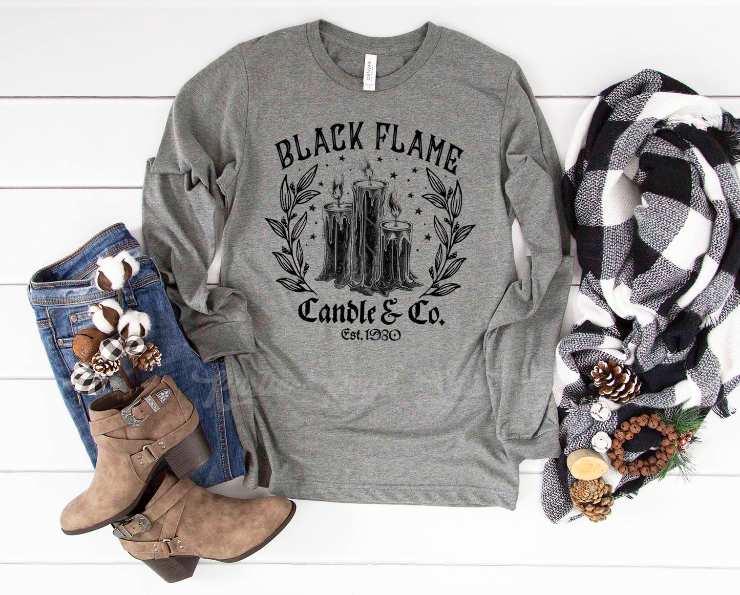 Black Flame Candle Shirt, Halloween Long Sleeve Shirt, Toddler Halloween Shirt, Girls Halloween Shirt,