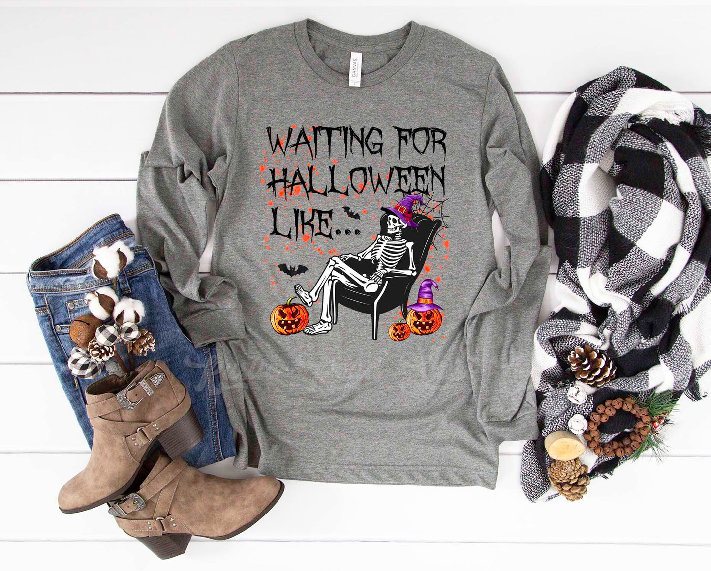Skeleton Halloween, Pumpkin Halloween Shirt, Halloween Long Sleeve Shirt, Toddler Halloween Shirt, Girls Halloween Shirt,