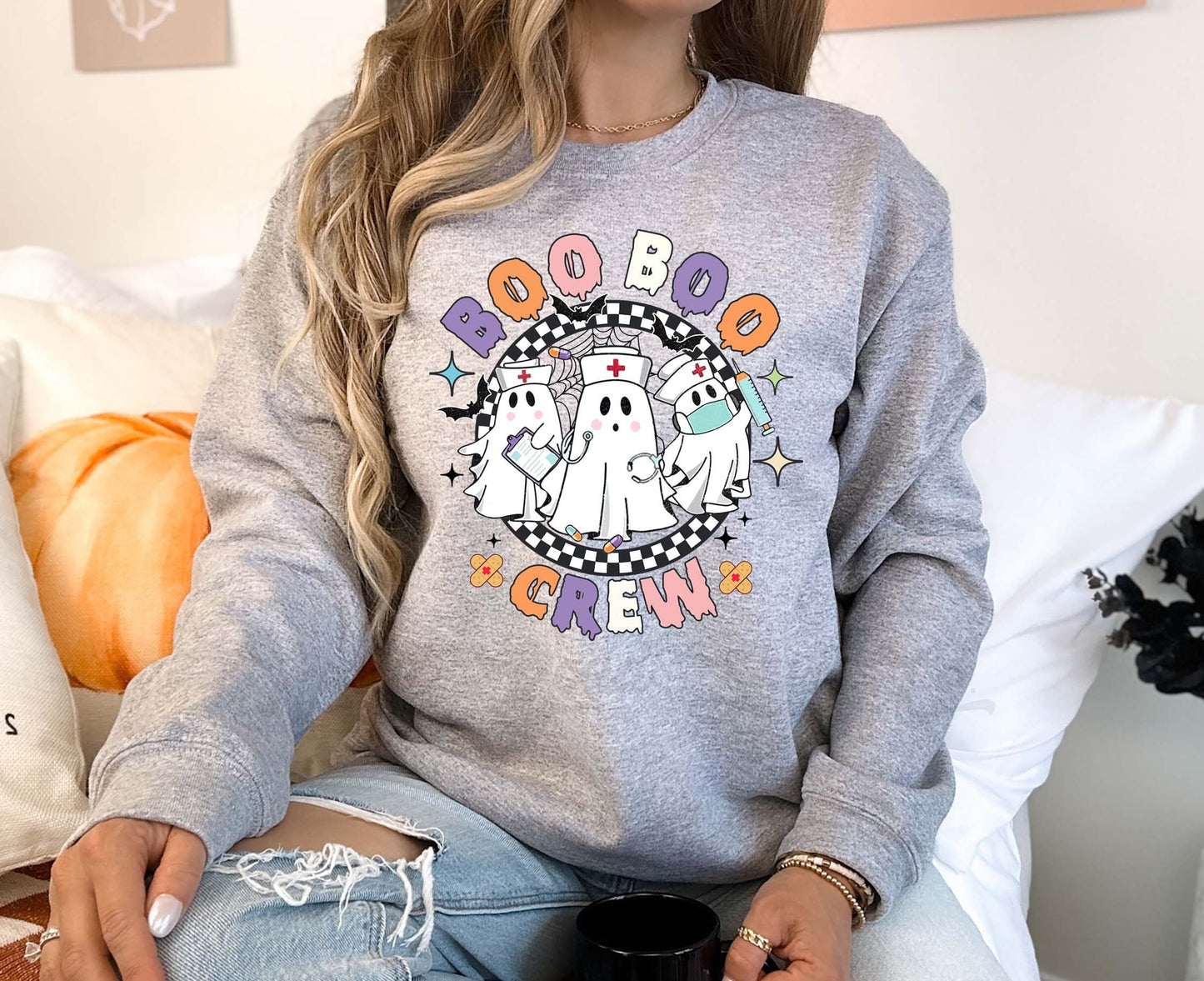 Nurse Halloween Sweatshirt, Boo Boo Crew Sweatshirt, Ghost Sweatshirt, Funny Halloween Sweatshirt