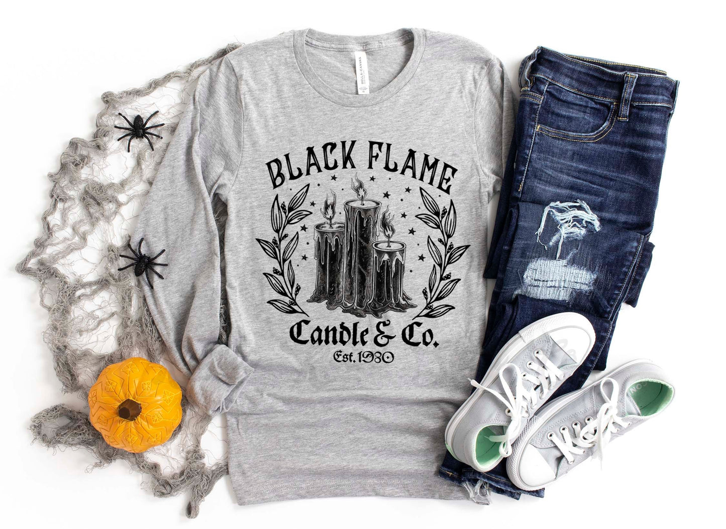 Black Flame Candle Shirt, Halloween Long Sleeve Shirt, Toddler Halloween Shirt, Girls Halloween Shirt,