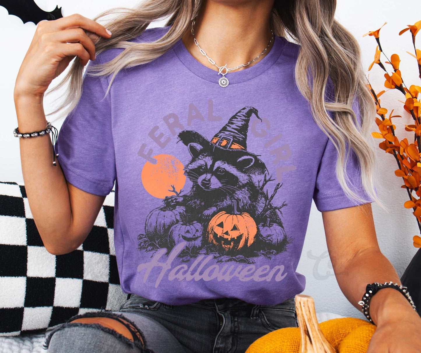 Girly Halloween Shirt, Racoon Halloween, Women's Halloween Shirt, Pumpkin Halloween T-shirt, Toddler Halloween,