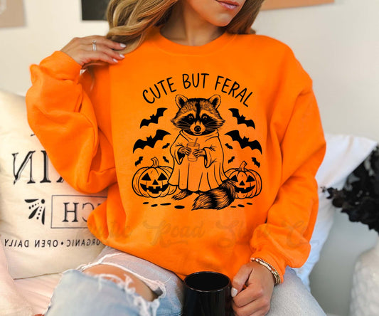 Cute but Feral Halloween Sweatshirt, Racoon Sweatshirt, Funny Halloween Sweatshirt, Toddler Halloween,