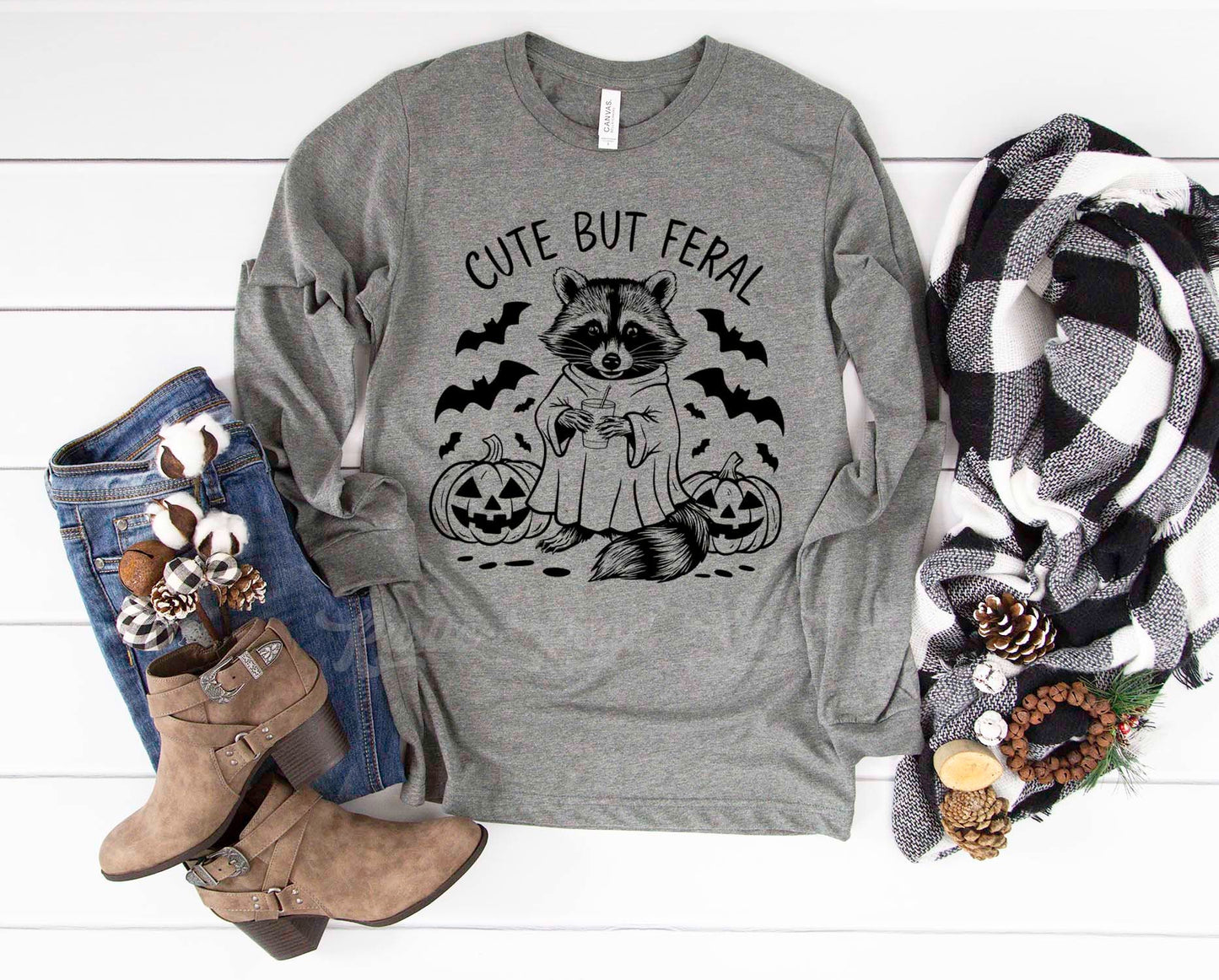 Cute but Feral Halloween Shirt, Halloween Long Sleeve Shirt, Toddler Halloween Shirt, Girls Halloween Shirt,