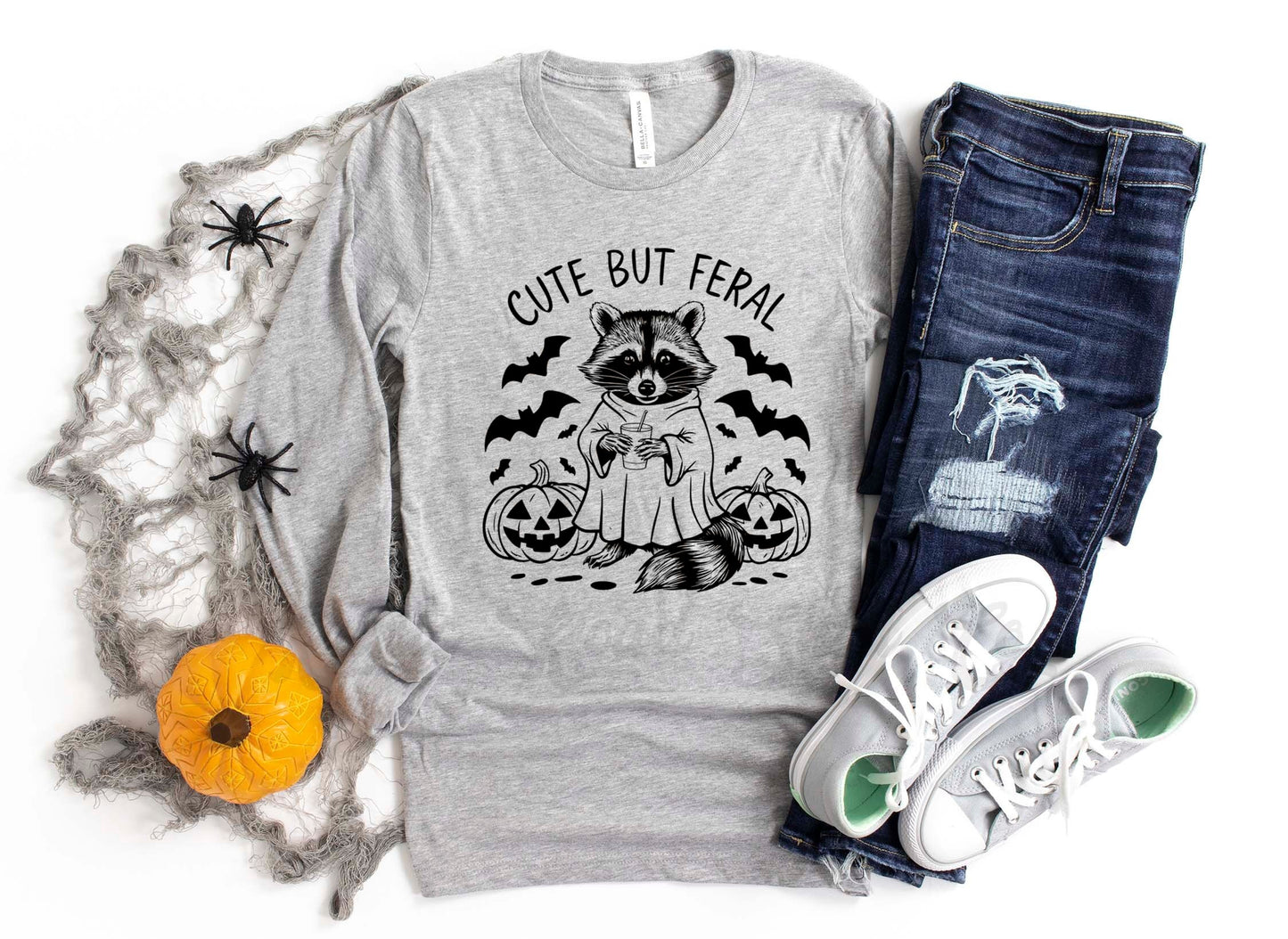 Cute but Feral Halloween Shirt, Halloween Long Sleeve Shirt, Toddler Halloween Shirt, Girls Halloween Shirt,