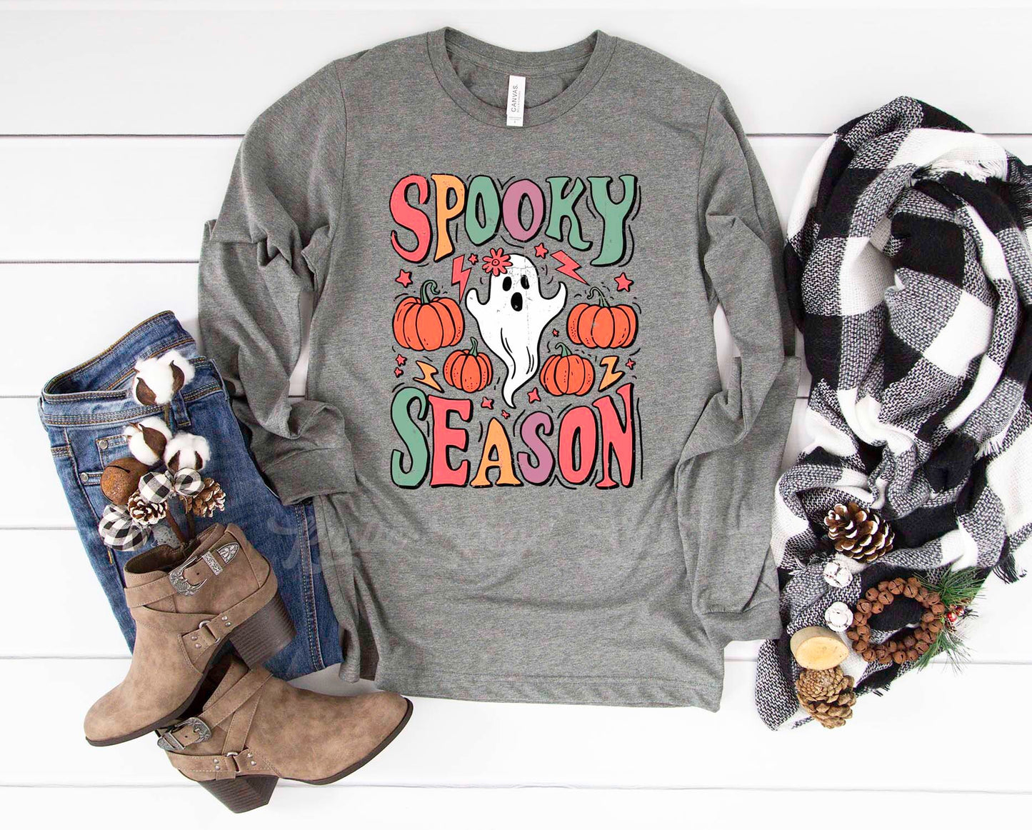 Spooky Season Shirt, Ghost Halloween Shirt, Halloween Long Sleeve Shirt, Toddler Halloween Shirt, Girls Halloween Shirt,