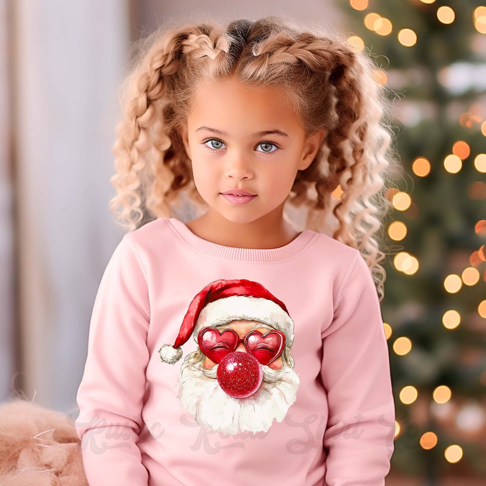 Retro Santa Sweatshirt, Bubble Gum Santa Shirt, Girls Christmas Sweatshirt