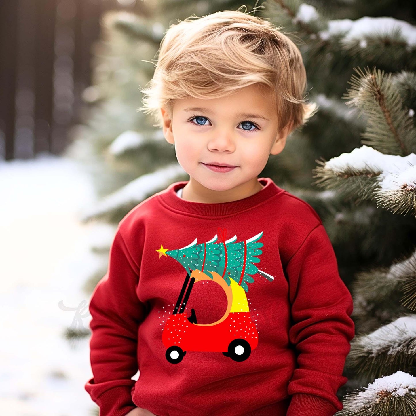 Red Car Boys Christmas Sweatshirt, Toddler Boy Christmas Shirt, Kids Matching Sweatshirt, Family Christmas Sweatshirt