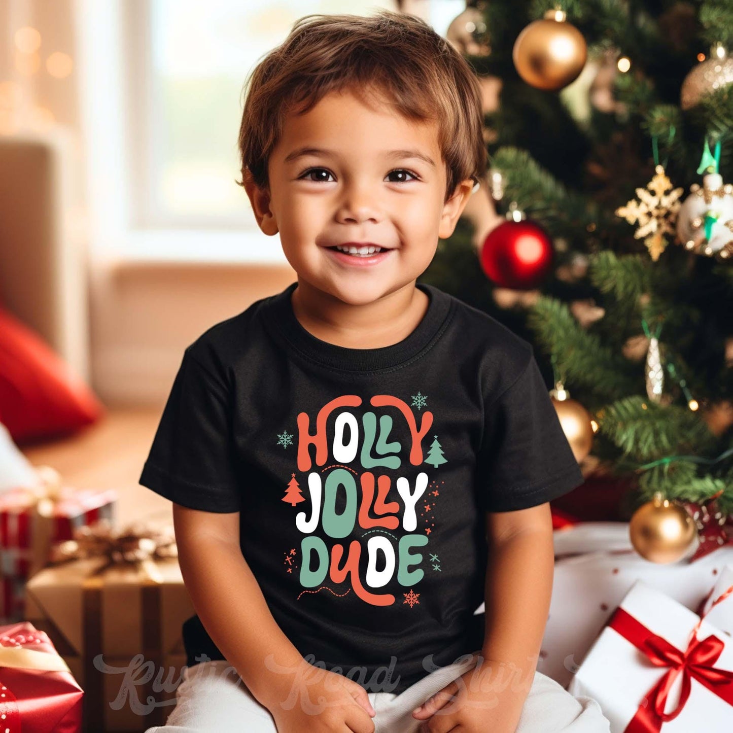 Holly Jolly Dude Shirt, Boys Christmas T-shirt