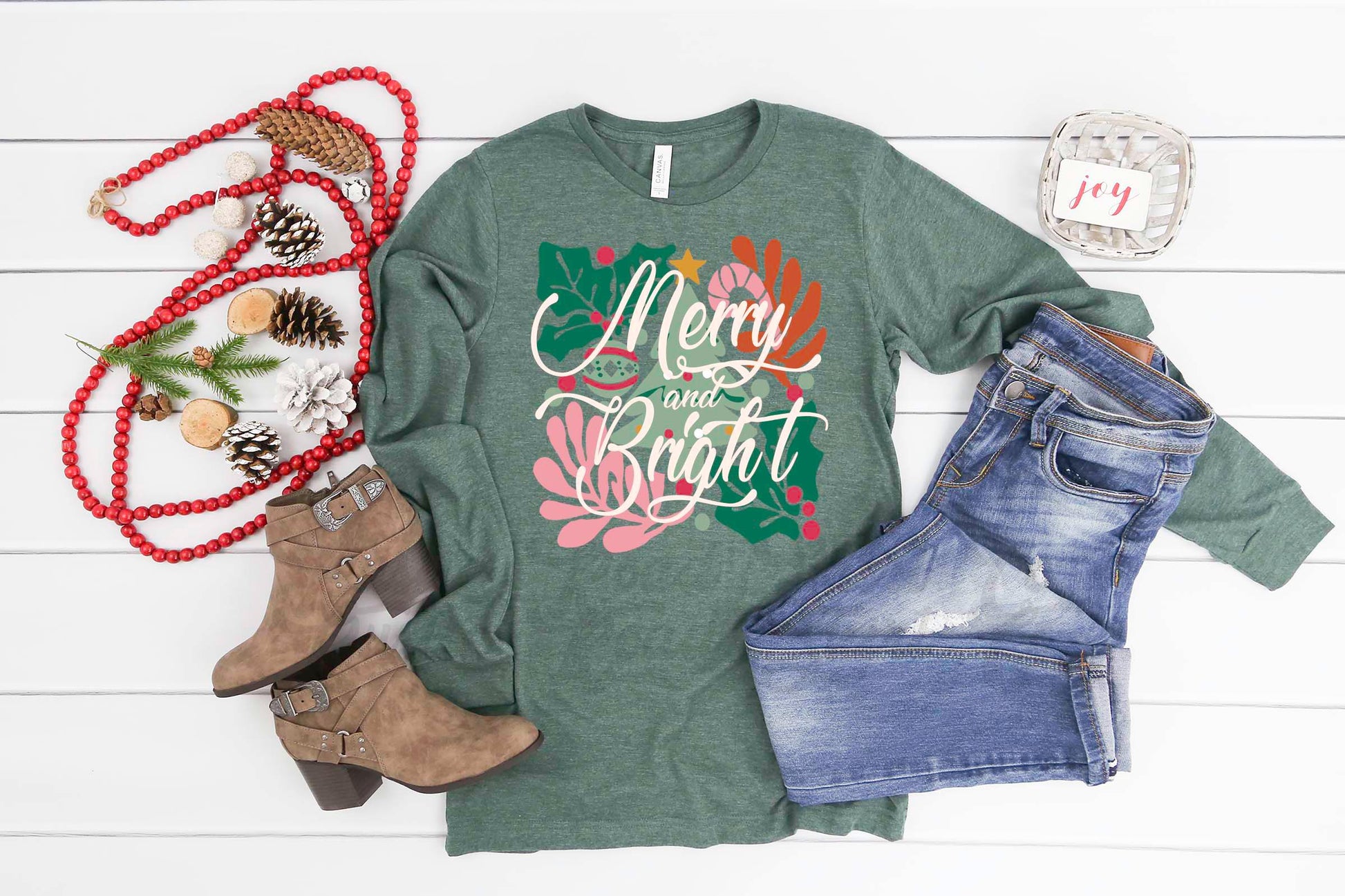 Merry and Bright Shirt, Women's Christmas Shirt, Matching Family Christmas Shirts, Holiday Shirts, Christmas Long Sleeve