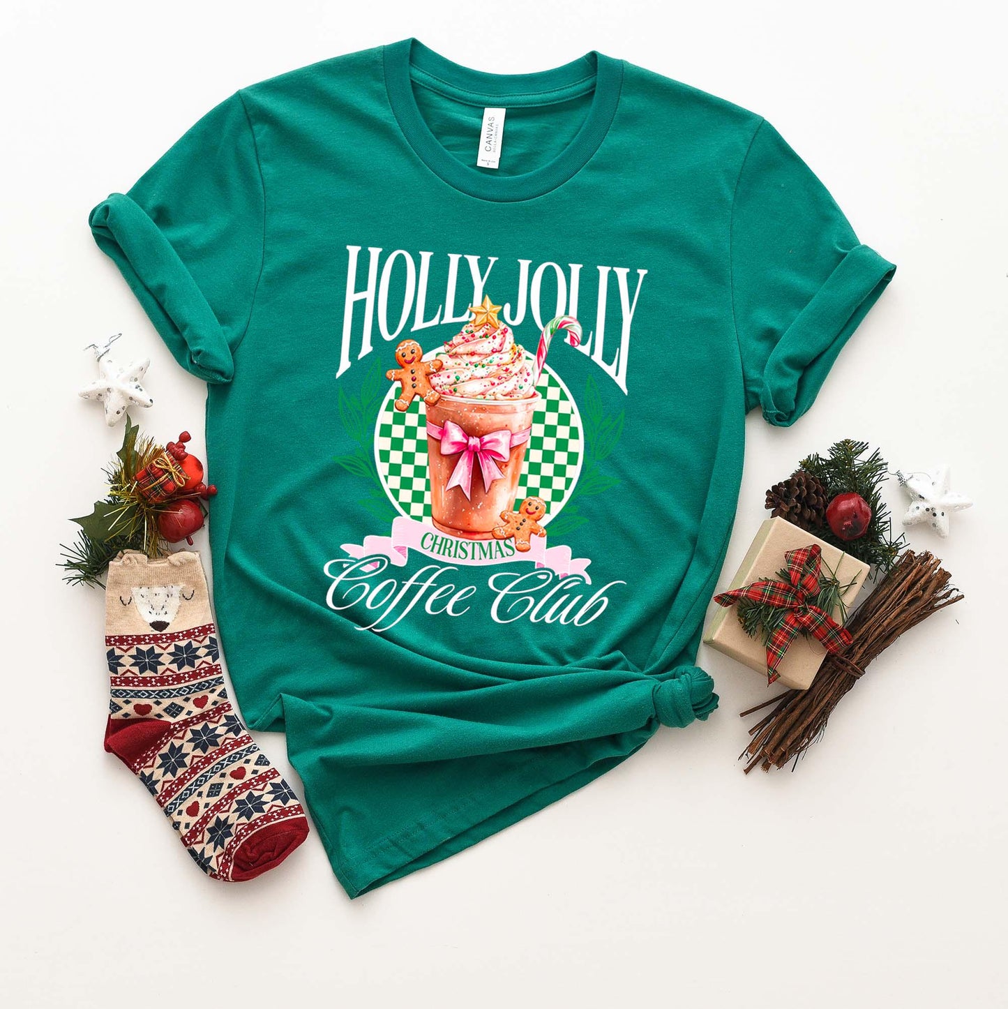 Holly Jolly Shirt, Coffee Christmas Shirt, Christmas Tee, Holiday Shirt, Women's Christmas,