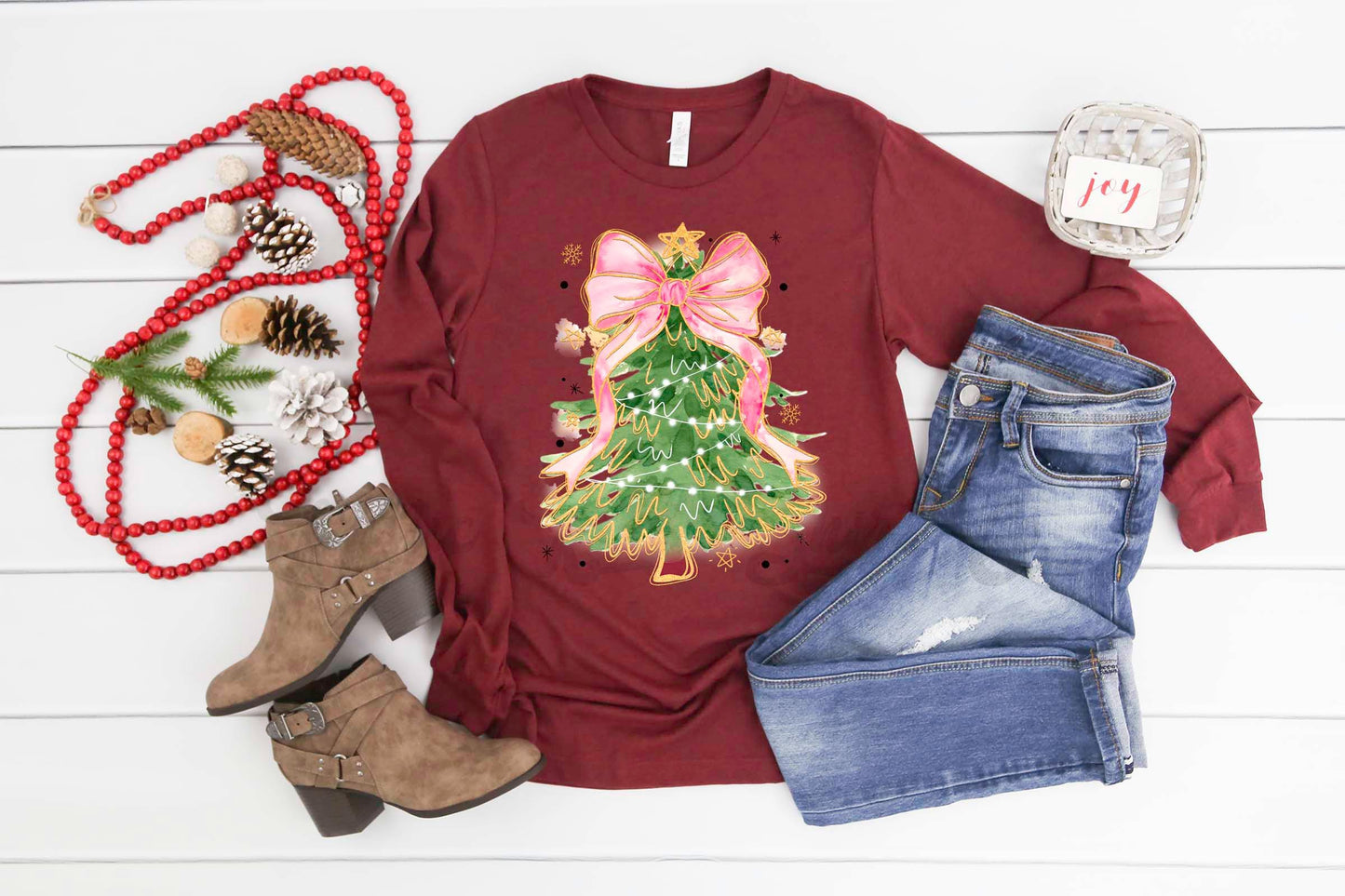 Christmas Tree Bow Shirt, Coquette Christmas T-shirt, Matching Christmas Shirts, Family Christmas Shirts,
