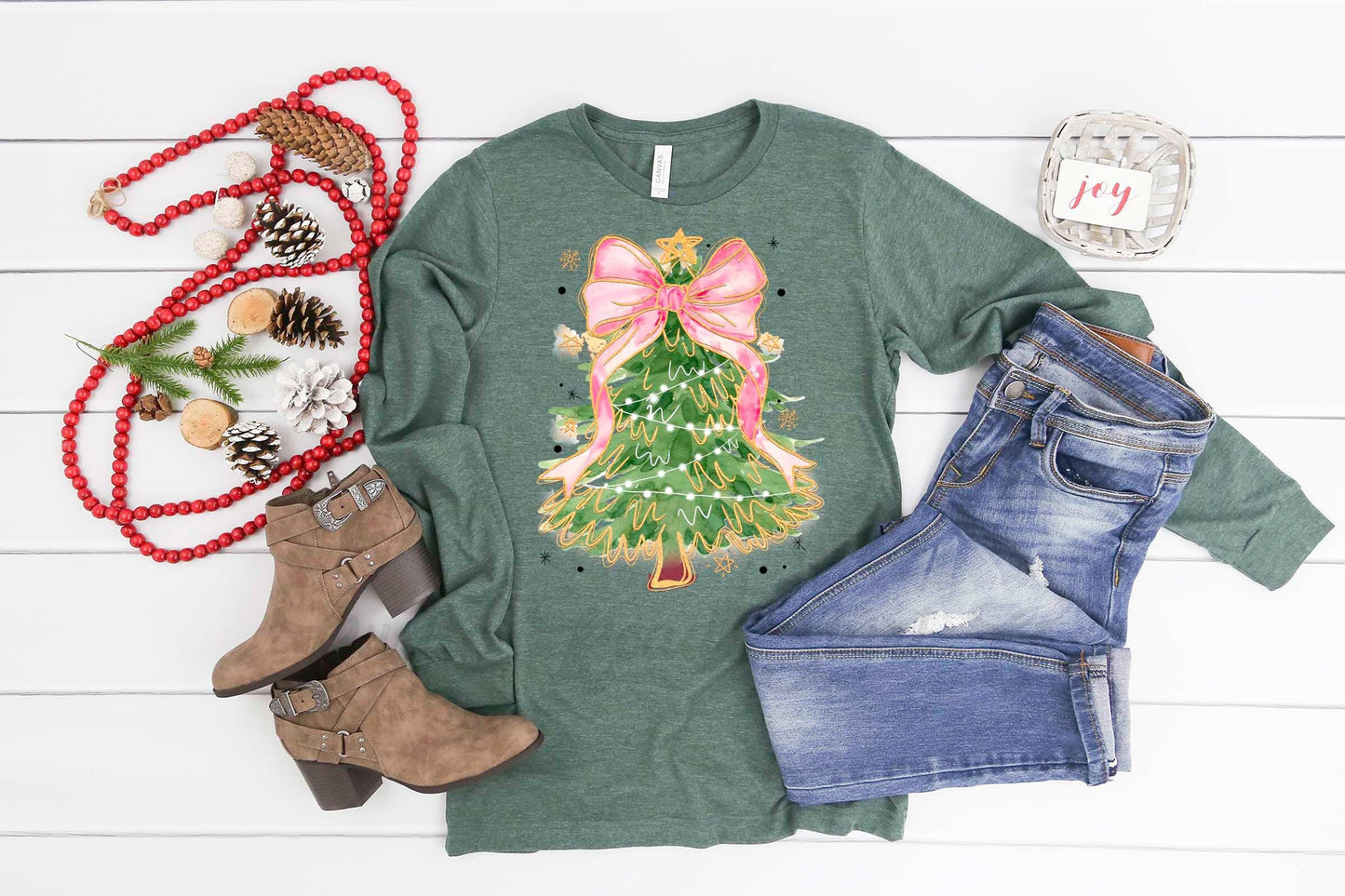 Christmas Tree Bow Shirt, Coquette Christmas T-shirt, Matching Christmas Shirts, Family Christmas Shirts,