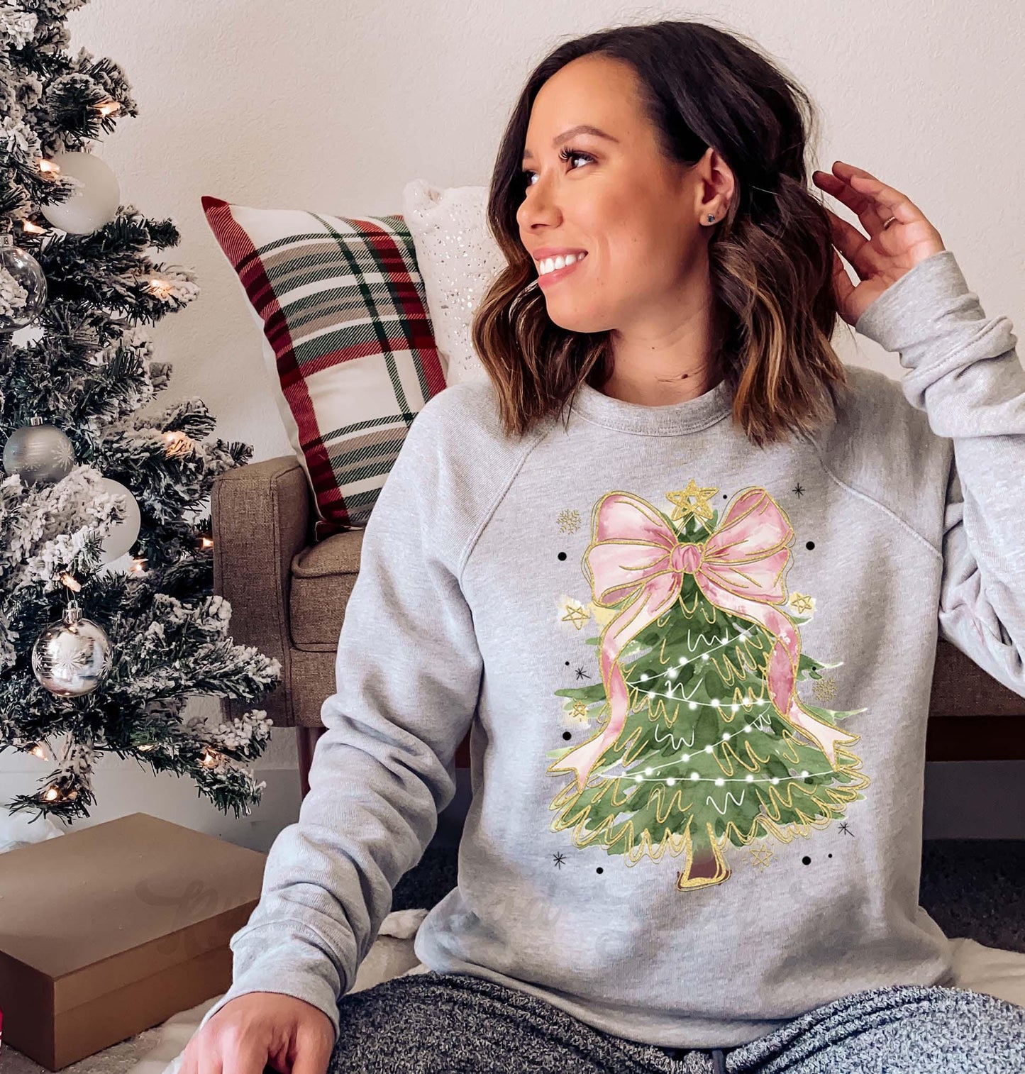 Christmas Tree Bow Sweatshirt, Girls Christmas Sweatshirt, Holiday Sweater, Family Christmas Sweatshirt