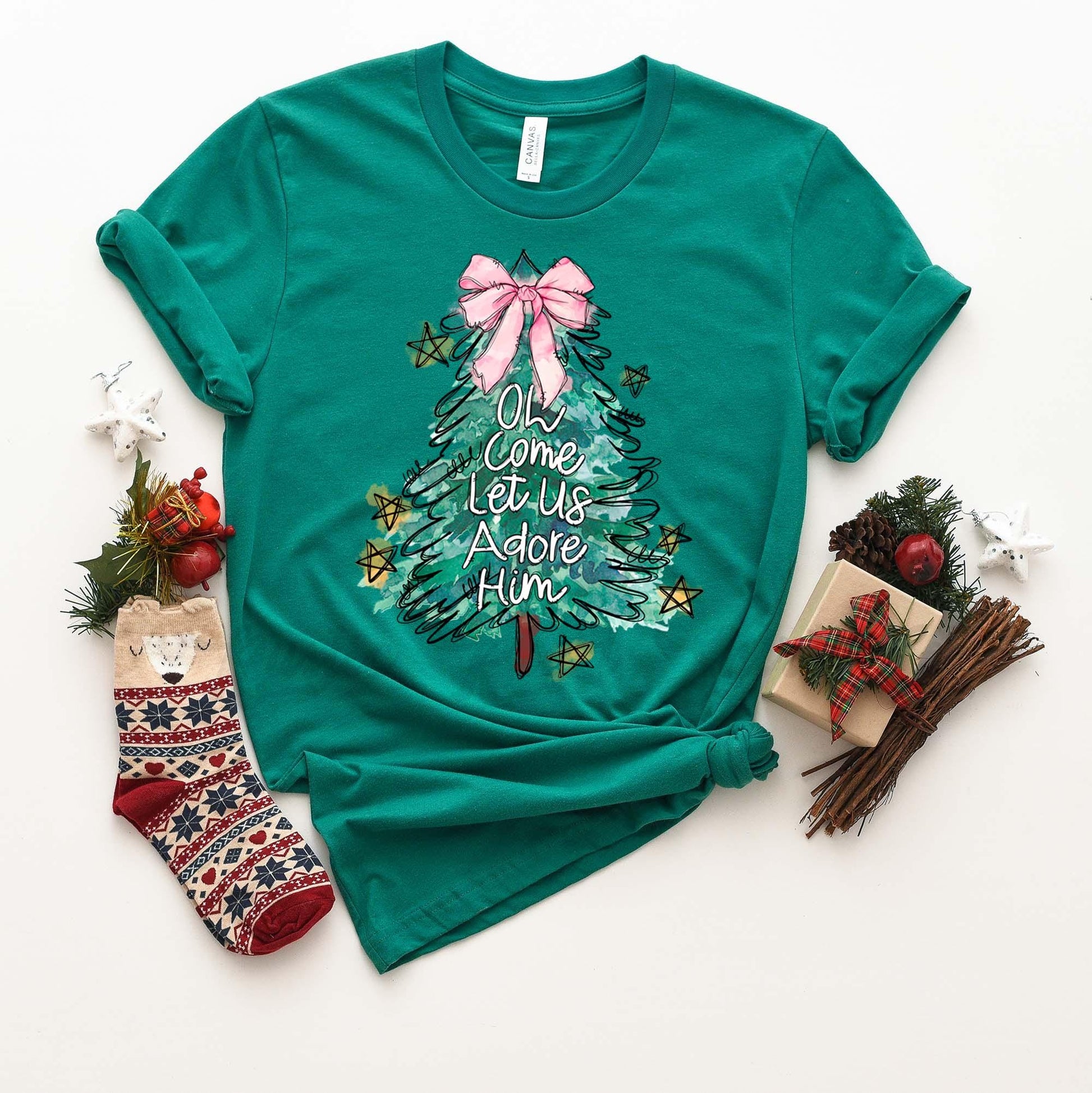 Christmas Tree Bow Shirt, Coquette Christmas Shirt, Christmas Tee, Holiday Shirt, Women's Christmas,