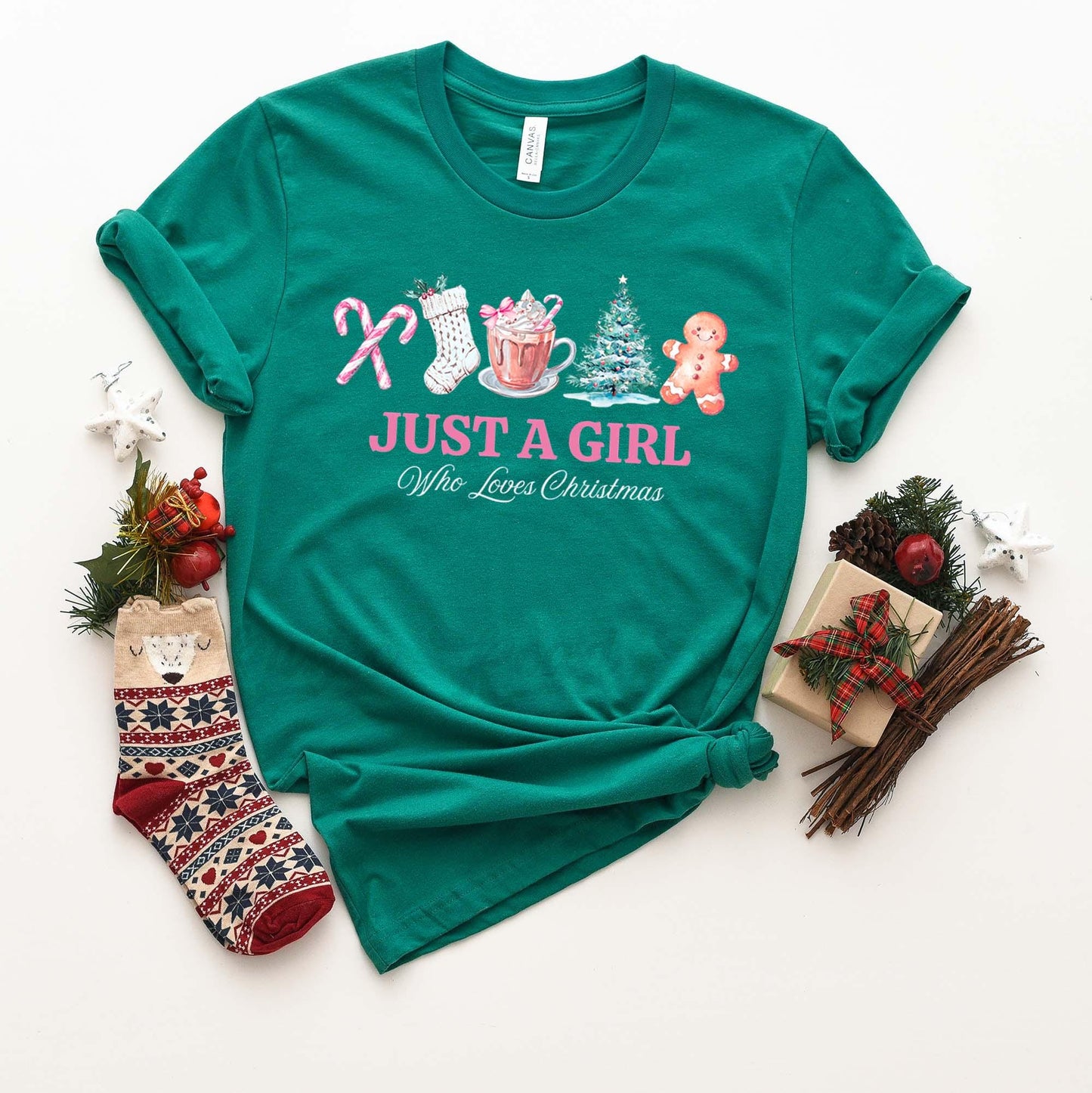 Just a Girl Who Loves Christmas, Gingerbread Christmas Shirt, Christmas Tee, Holiday Shirt, Women's Christmas,
