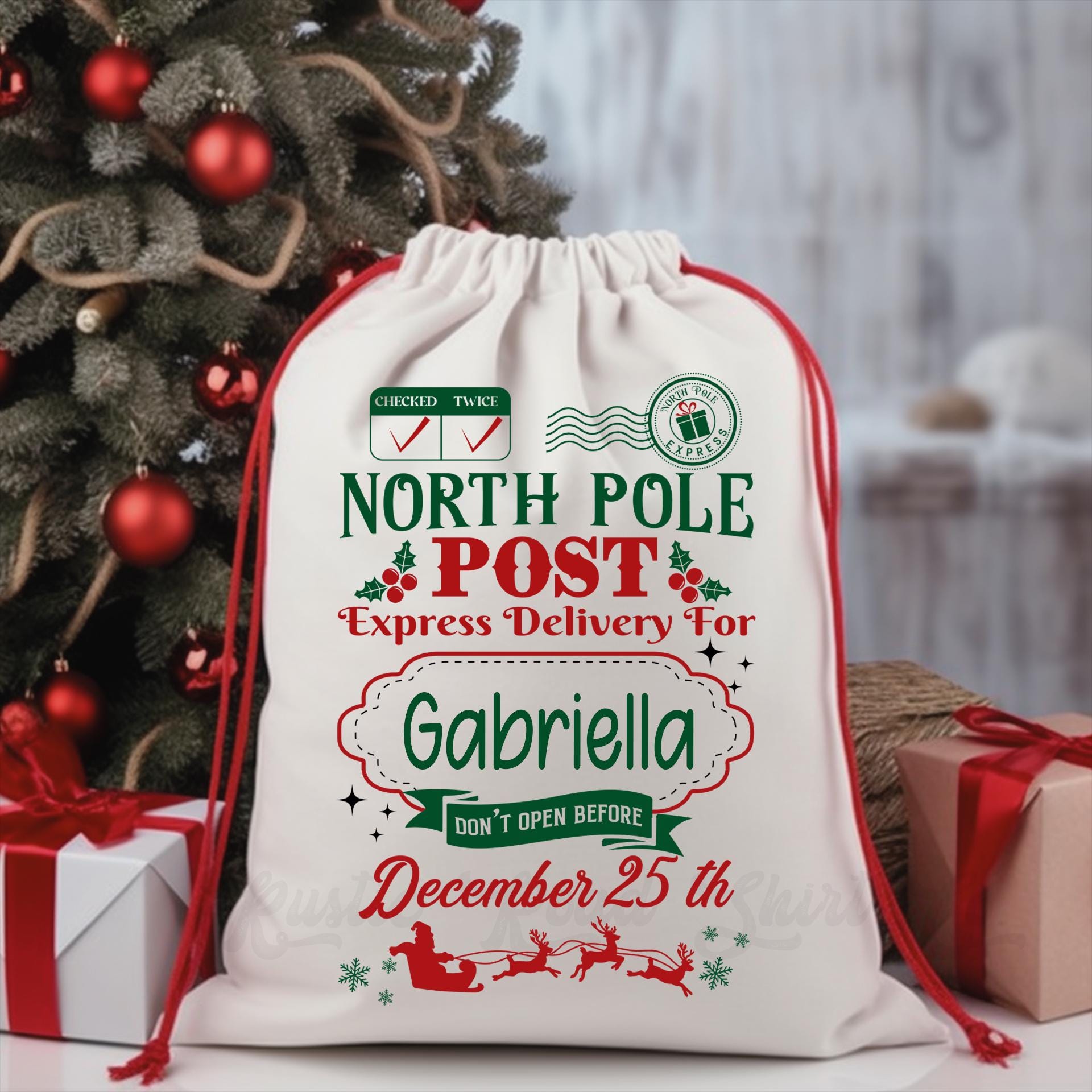 Custom Santa Sack, Christmas Sack, Personalized Christmas Gift Bag, Christmas Tote Bag, Christmas Treat Bag