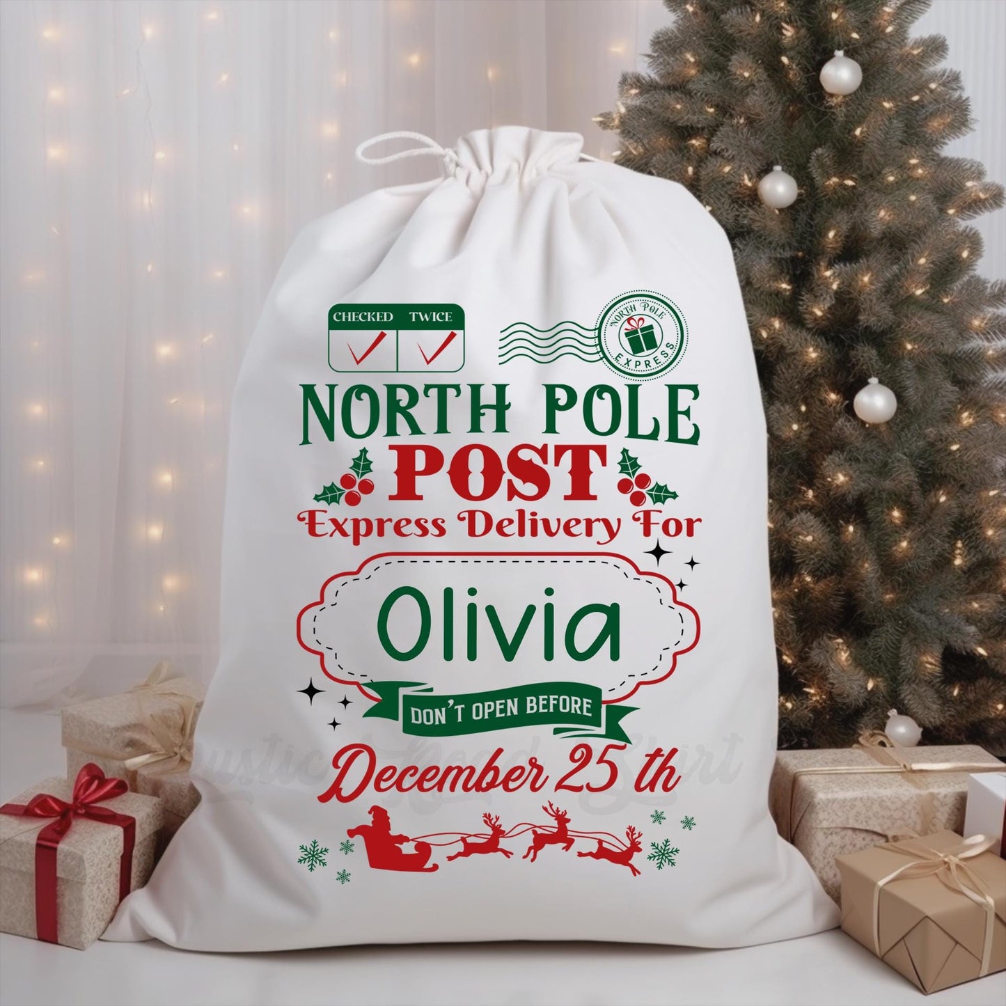 Custom Santa Sack, Christmas Sack, Personalized Christmas Gift Bag, Christmas Tote Bag, Christmas Treat Bag