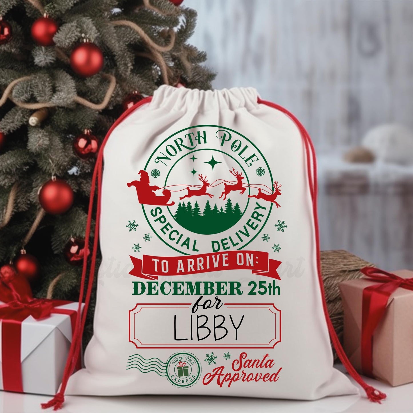 Custom Santa Sack, Christmas Sack, Personalized Christmas Gift Bag, Christmas Tote Bag, Christmas Treat Bag