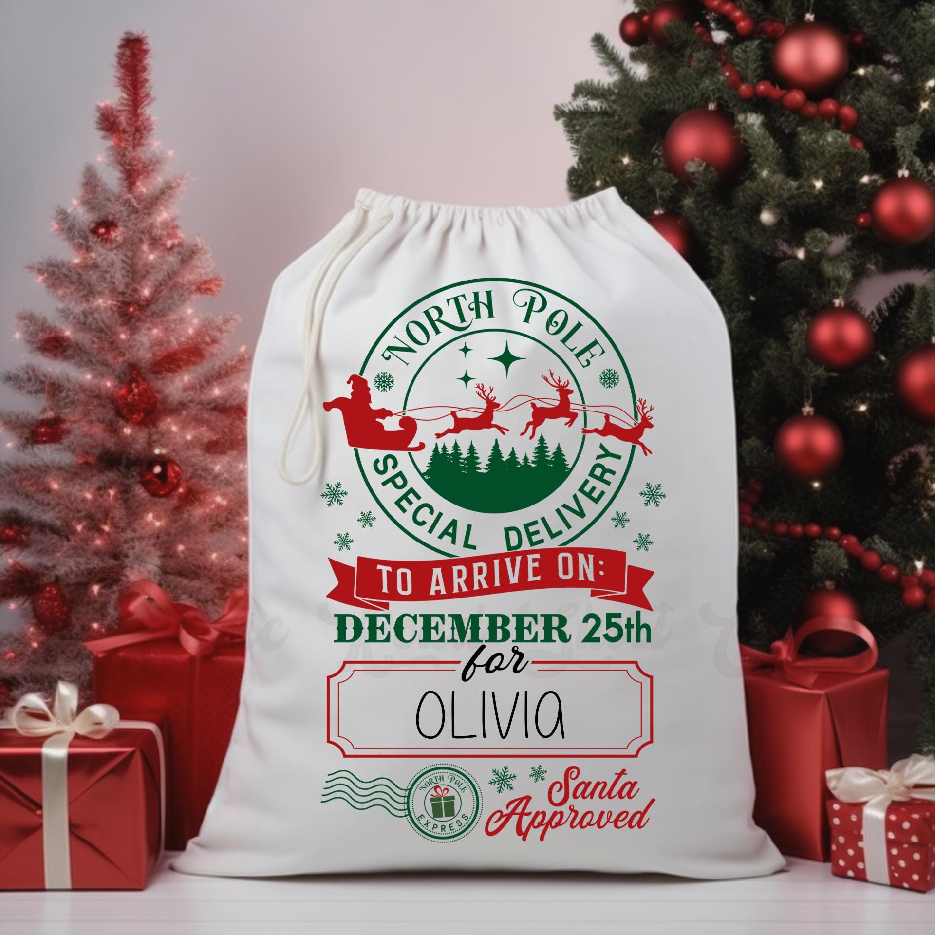 Custom Santa Sack, Christmas Sack, Personalized Christmas Gift Bag, Christmas Tote Bag, Christmas Treat Bag