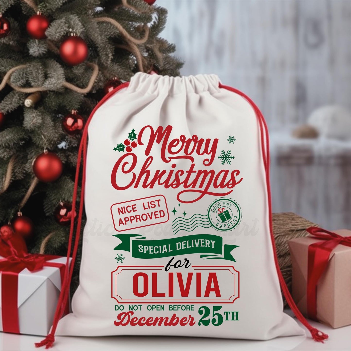 Custom Santa Sack, Christmas Sack, Personalized Christmas Gift Bag, Christmas Tote Bag, Christmas Treat Bag