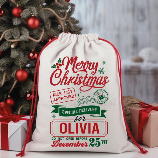 Custom Santa Sack, Christmas Sack, Personalized Christmas Gift Bag, Christmas Tote Bag, Christmas Treat Bag