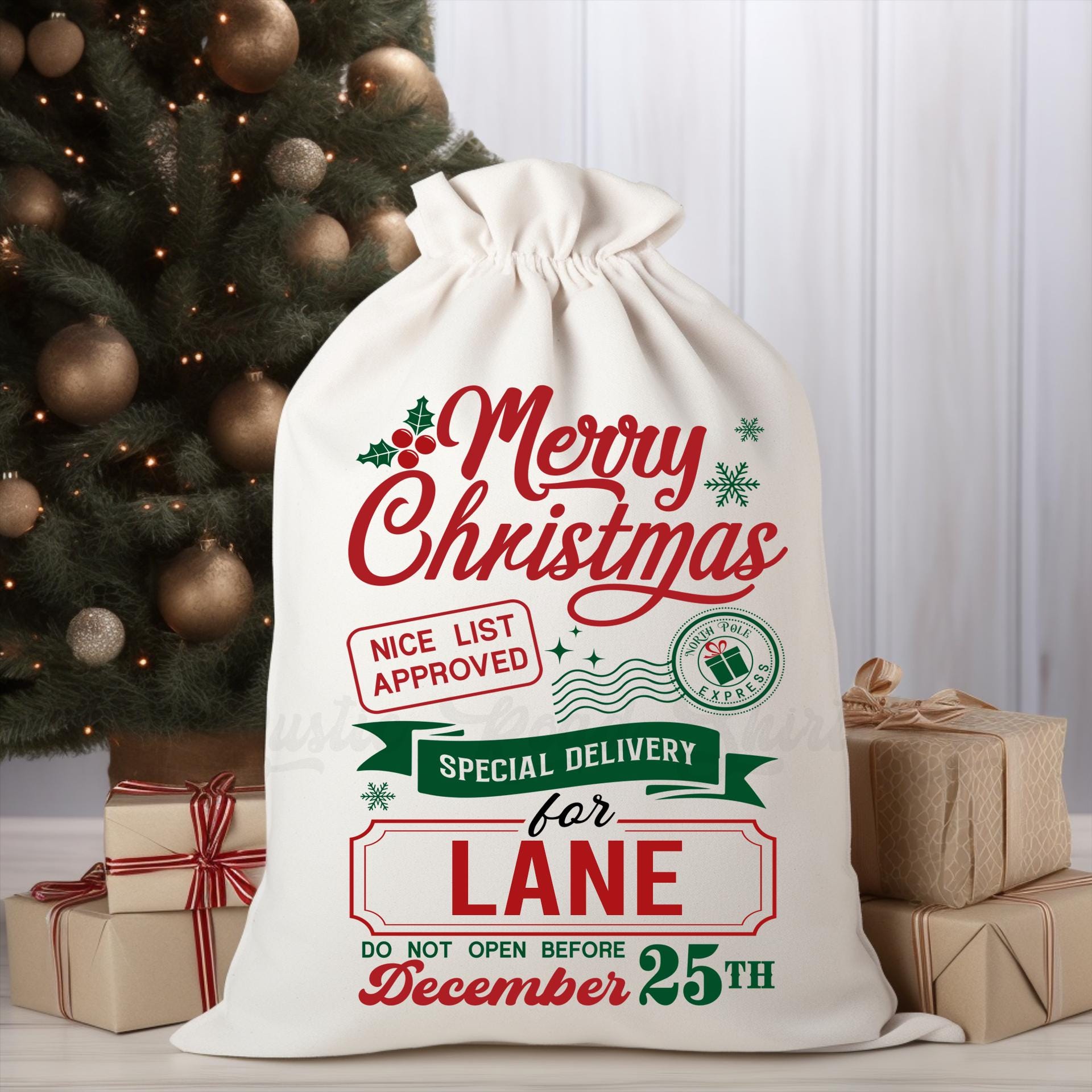 Custom Santa Sack, Christmas Sack, Personalized Christmas Gift Bag, Christmas Tote Bag, Christmas Treat Bag