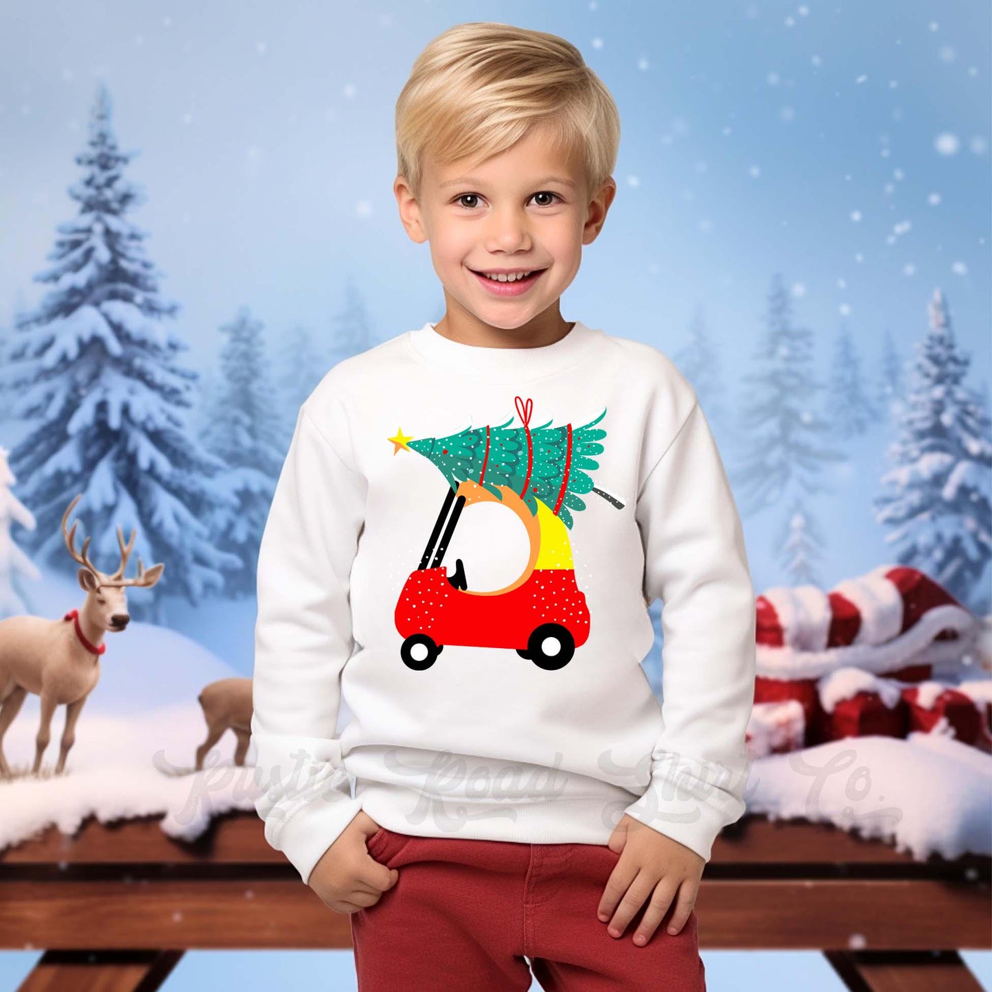 Red Car Boys Christmas Sweatshirt, Toddler Boy Christmas Shirt, Kids Matching Sweatshirt, Family Christmas Sweatshirt