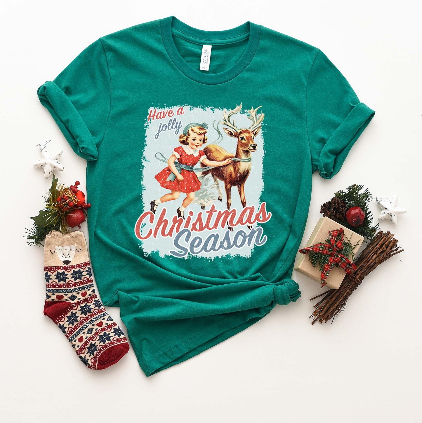 Retro Santa Shirt, Vintage Christmas Shirt, Christmas Tee, Holiday Shirt, Women's Christmas,