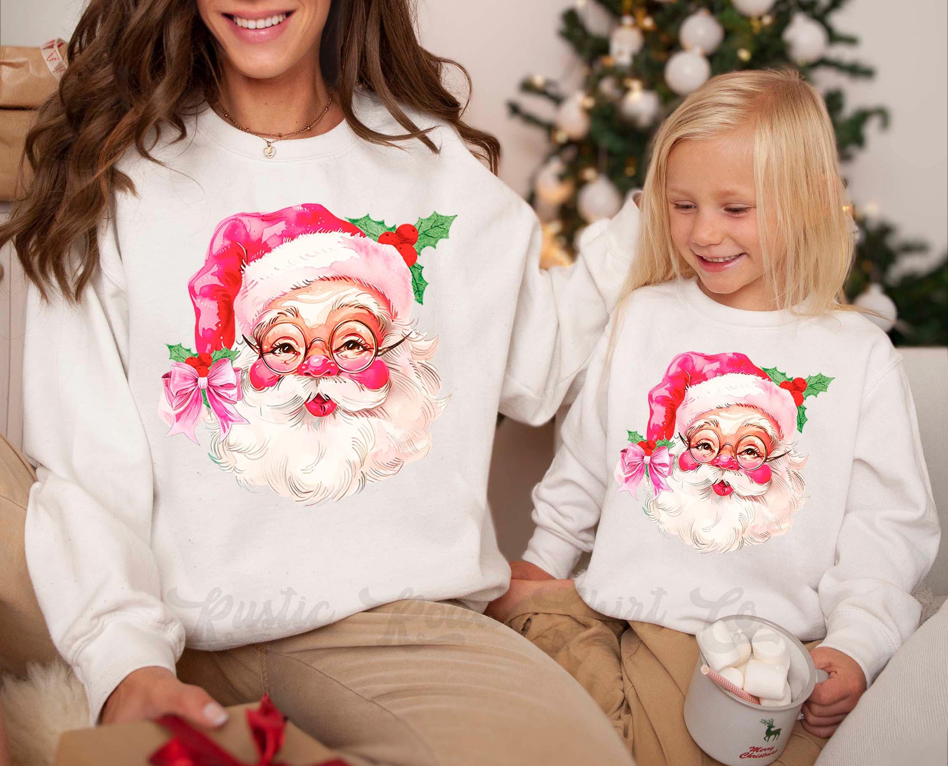 Retro Santa Sweatshirt, Girls Christmas Sweatshirt, Holiday Sweater, Family Christmas Sweatshirt