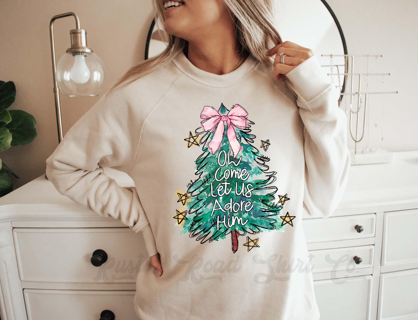 Christmas Tree Sweatshirt, Coquette Christmas Sweatshirt, Holiday Sweater, Family Christmas Sweatshirt