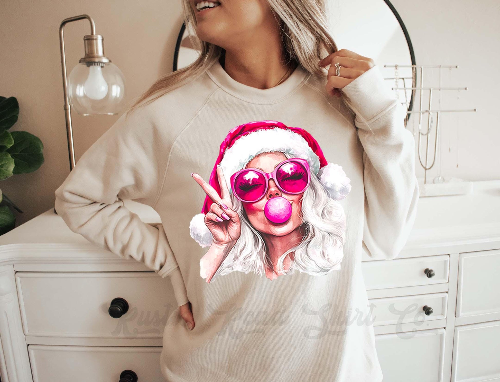 Retro Santa Sweatshirt, Girls Christmas Sweatshirt, Holiday Sweater, Family Christmas Sweatshirt