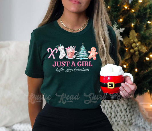 Just a Girl Who Loves Christmas, Gingerbread Christmas Shirt, Christmas Tee, Holiday Shirt, Women's Christmas,