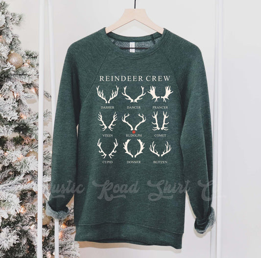 Reindeer Crew Sweatshirt, Girls Christmas Sweatshirt, Holiday Sweater, Family Christmas Sweatshirt