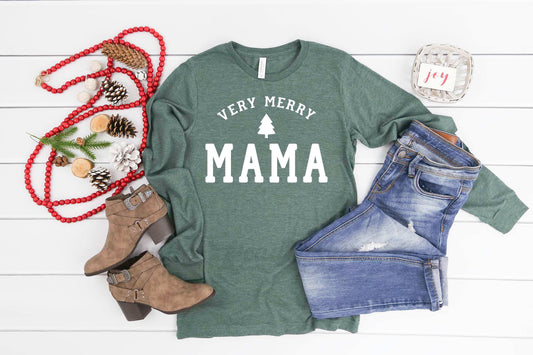 Christmas Long Sleeve Shirt, Merry Mama Christmas T-shirt, Matching Christmas Shirts, Family Christmas Shirts,