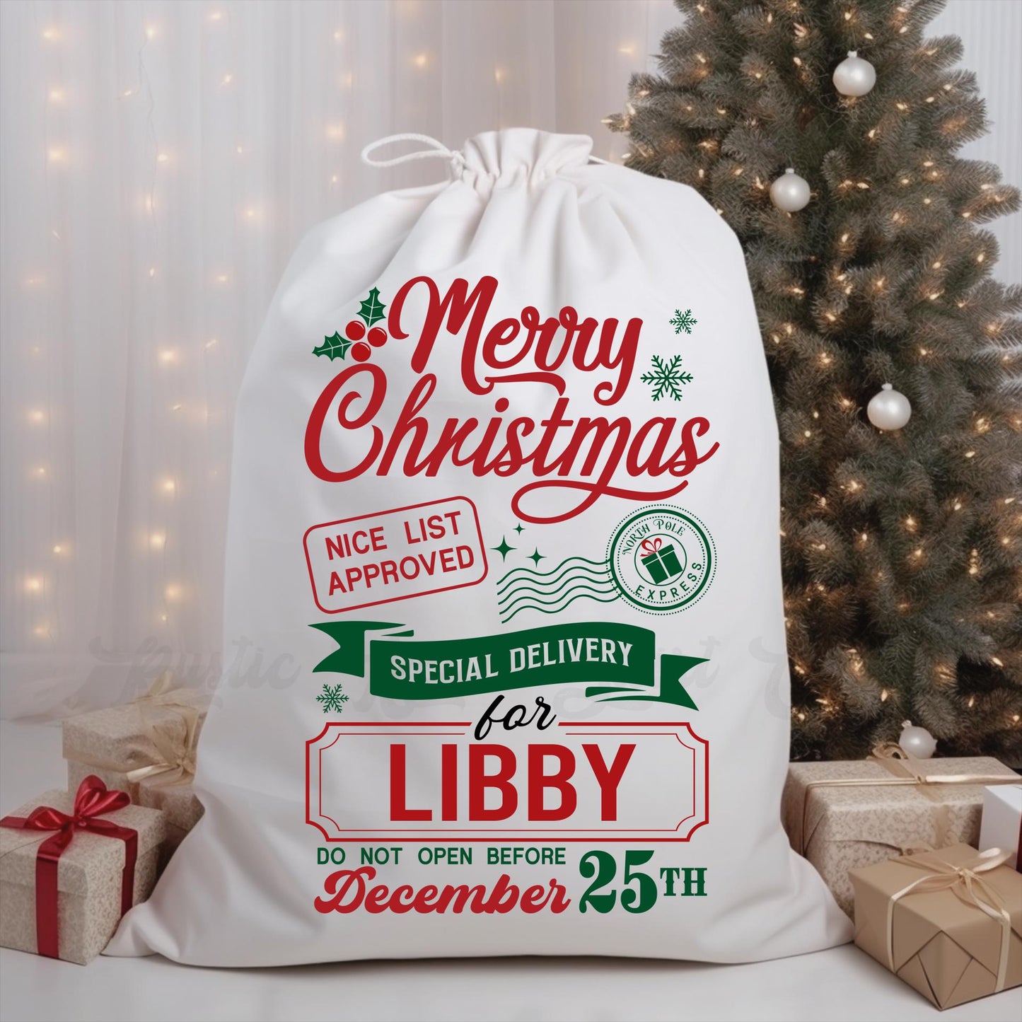 Custom Santa Sack, Christmas Sack, Personalized Christmas Gift Bag, Christmas Tote Bag, Christmas Treat Bag