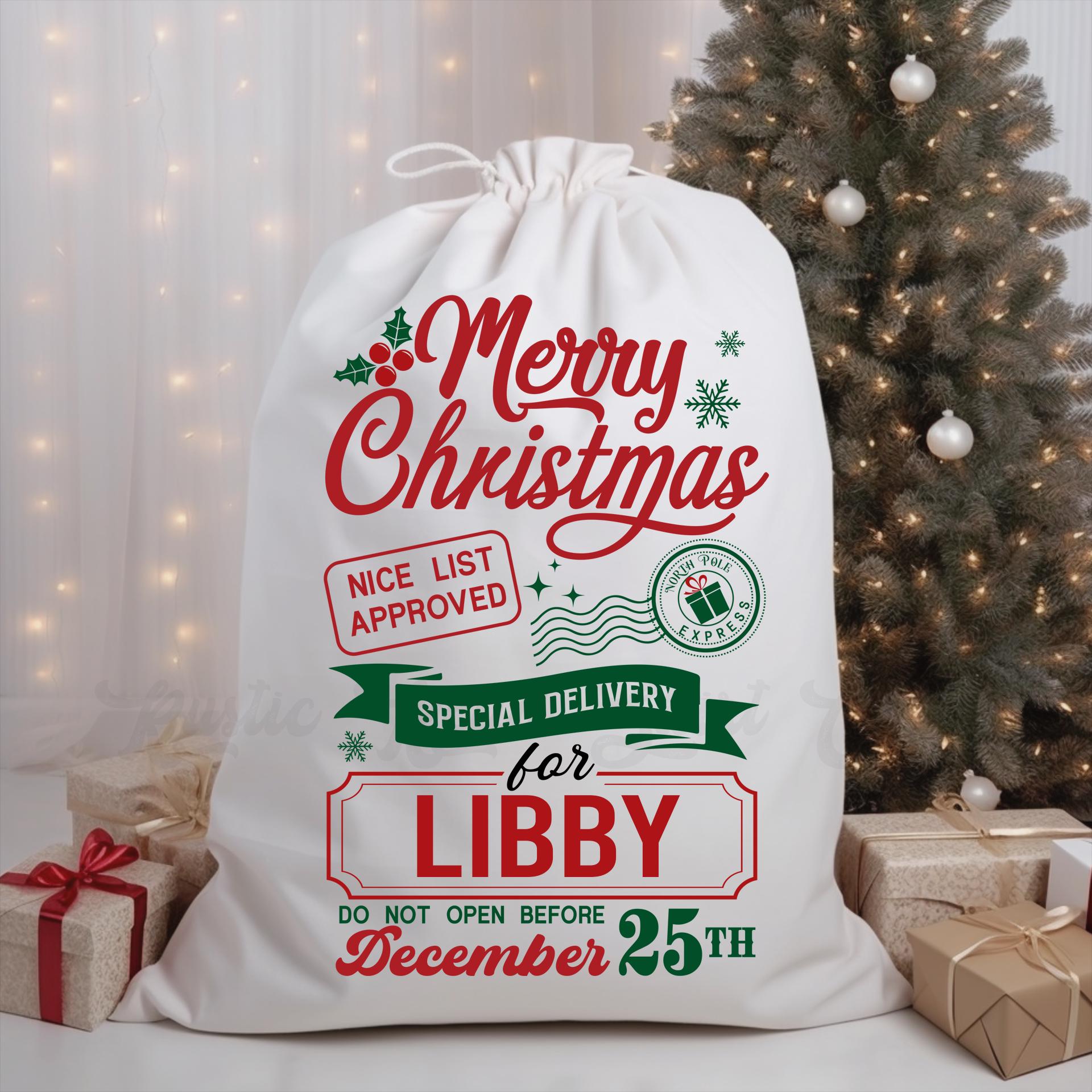 Custom Santa Sack, Christmas Sack, Personalized Christmas Gift Bag, Christmas Tote Bag, Christmas Treat Bag