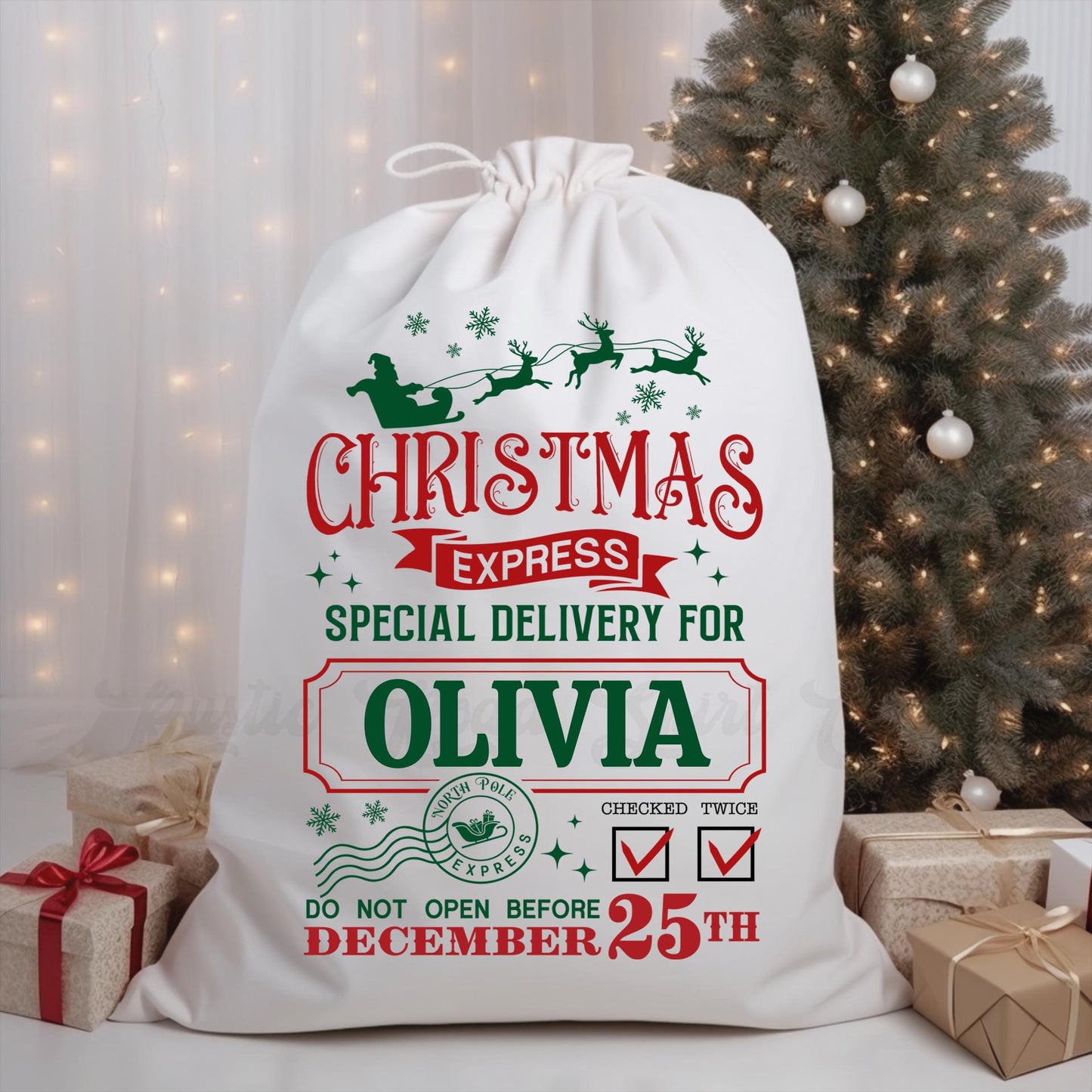Custom Santa Sack, Christmas Sack, Personalized Christmas Gift Bag, Christmas Tote Bag, Christmas Treat Bag
