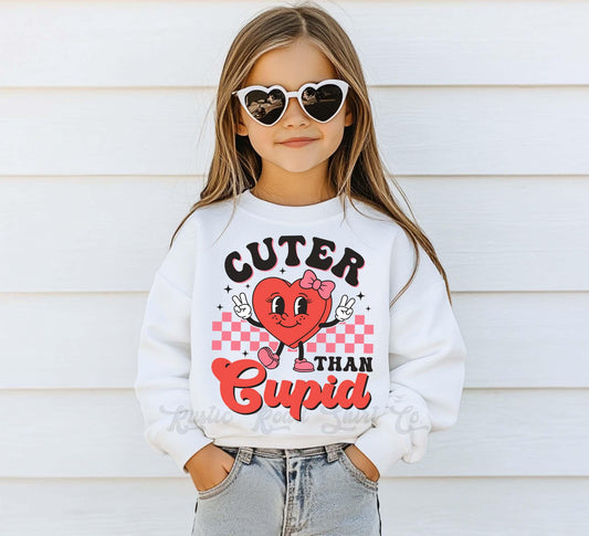 Girls Valentines Sweatshirt, Cuter Than Cupid Sweatshirt, Valentines Sweater, Toddler Valentines Shirt, Valentines Crewneck