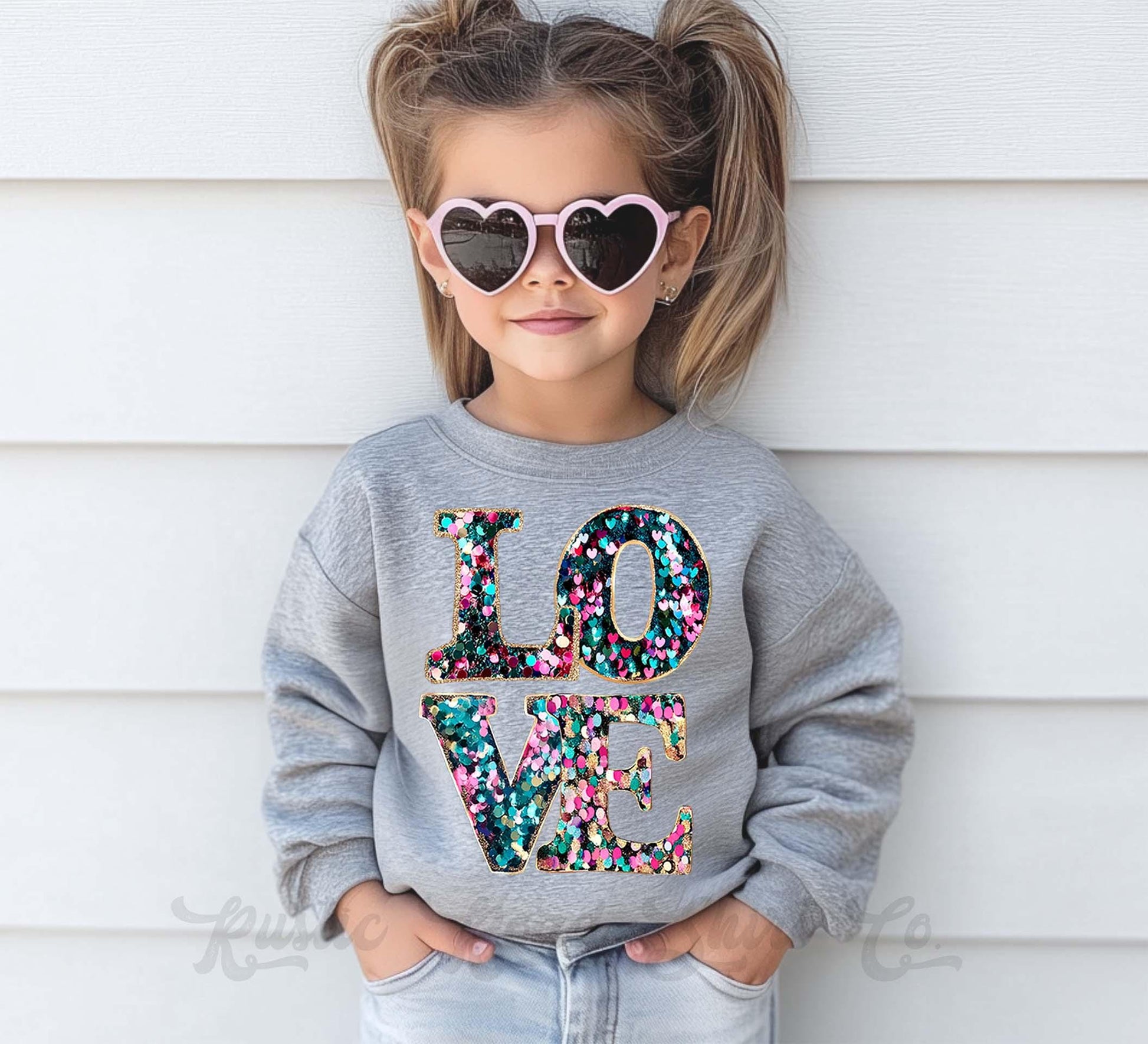 Girls Valentines Sweatshirt, Faux Sequin Love Sweatshirt, Valentines Sweater, Toddler Valentines Shirt, Valentines Crewneck