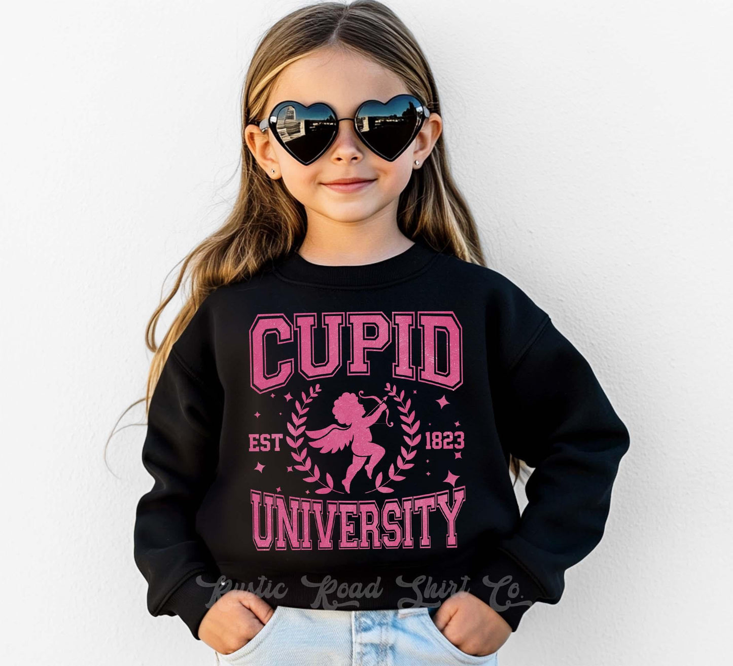 Girls Valentines Sweatshirt, Cupid University Sweatshirt, Valentines Sweater, Toddler Valentines Shirt, Valentines Crewneck