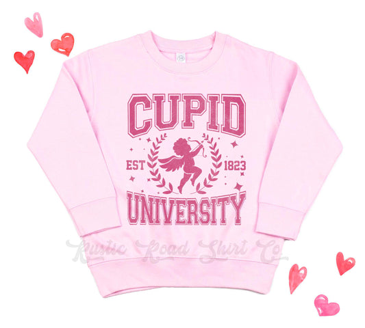 Girls Valentines Sweatshirt, Cupid University Sweatshirt, Valentines Sweater, Toddler Valentines Shirt, Valentines Crewneck