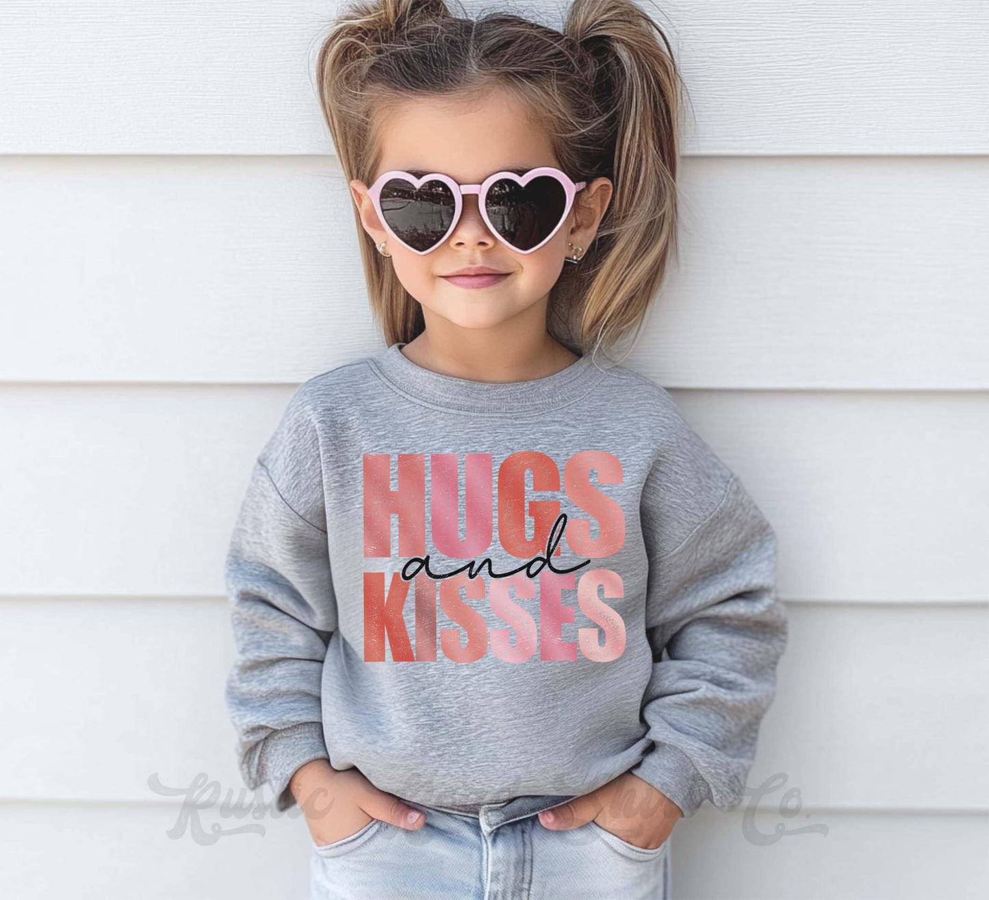 Girls Valentines Sweatshirt, Hugs and Kisses Sweatshirt, Valentines Sweater, Toddler Valentines Shirt, Valentines Crewneck