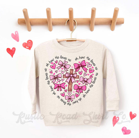 Girls Valentines Sweatshirt, Heart Cross Jesus Sweatshirt, Valentines Sweater, Toddler Valentines Shirt, Valentines Crewneck
