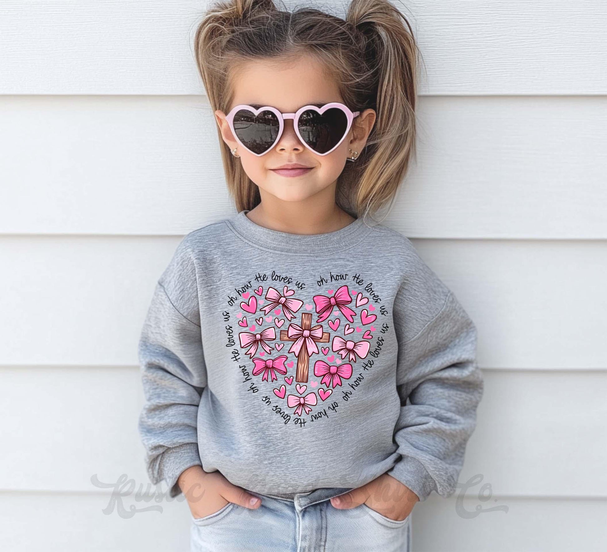 Girls Valentines Sweatshirt, Heart Cross Jesus Sweatshirt, Valentines Sweater, Toddler Valentines Shirt, Valentines Crewneck