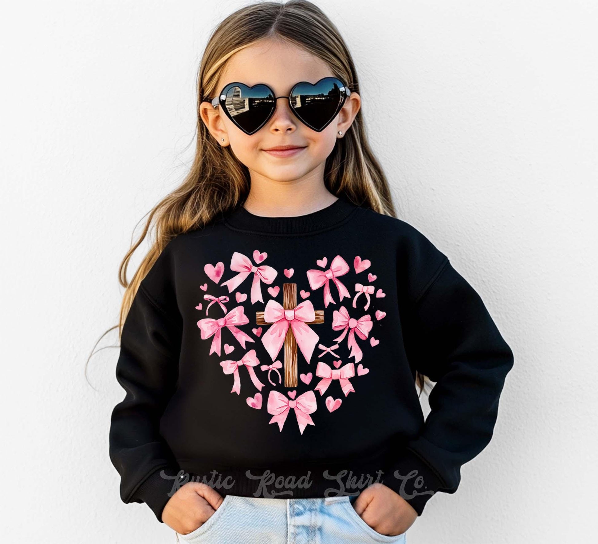 Girls Valentines Sweatshirt, Heart Cross Jesus Sweatshirt, Valentines Sweater, Toddler Valentines Shirt, Valentines Crewneck