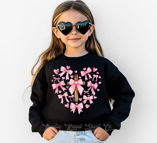 Girls Valentines Sweatshirt, Heart Cross Jesus Sweatshirt, Valentines Sweater, Toddler Valentines Shirt, Valentines Crewneck